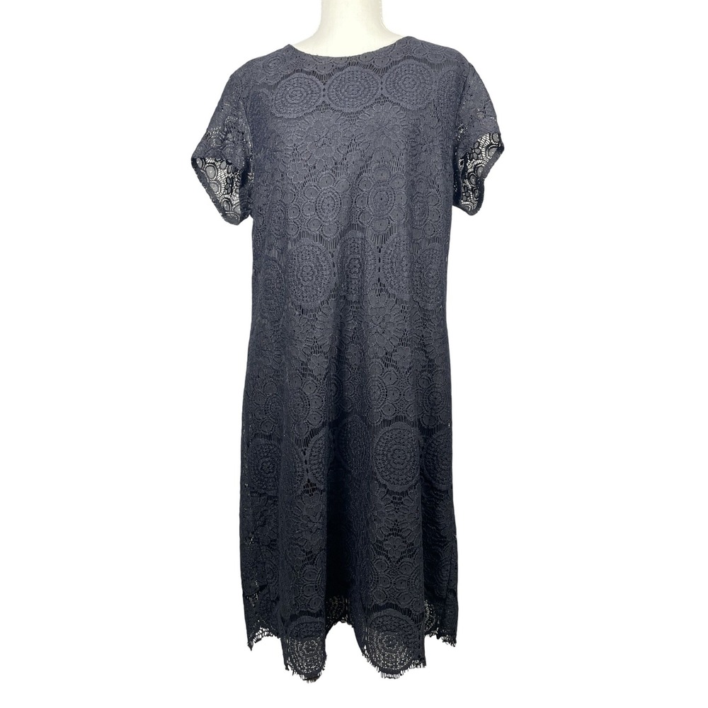 Laundry by Shelli Segal Dress Womens 14 Black Lace Shift Floral Medallion‎